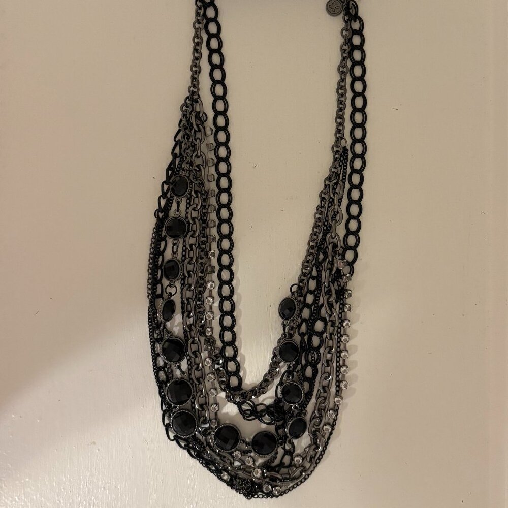 NWT Vera Wang Silver & Black Chain Rhinestone and Bead Necklace